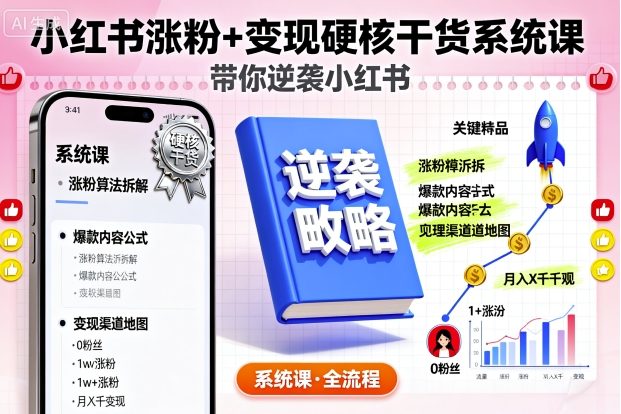 小红书涨粉+变现硬核干货系统课，带你逆袭小红书-人人创业优云网，国内各种创业项目下载网站
