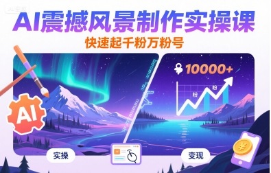 AI震撼风景制作实操课，快速起千粉万粉号-人人创业优云网，国内各种创业项目下载网站