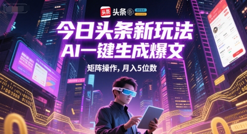 今日头条新玩法，AI一键生成爆文，矩阵操作，月入5位数-人人创业优云网，国内各种创业项目下载网站