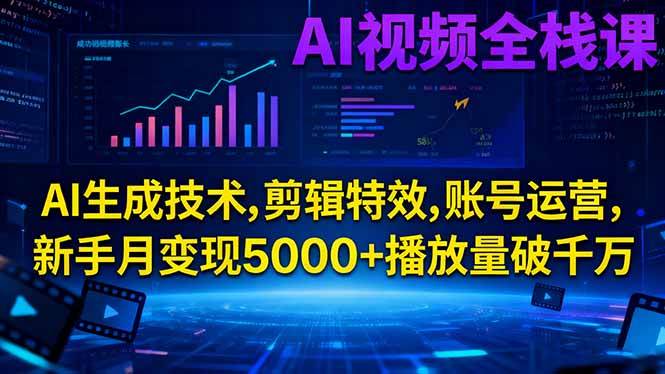 （16603期）AI视频全栈课:AI生成技术,剪辑特效,账号运营,新手月变现5000+播放量破千万-人人创业优云网，国内各种创业项目下载网站