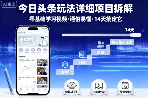 今日头条玩法详细项目拆解，零基础学习视频 通俗易懂 14天搞定它-人人创业优云网，国内各种创业项目下载网站