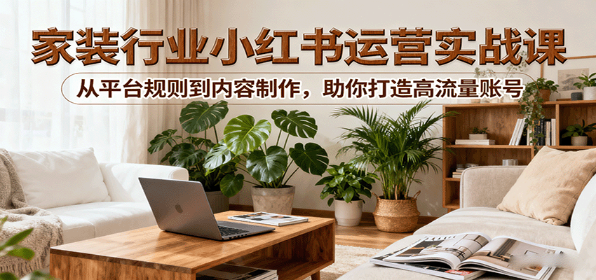 小红书家装行业运营实战课：从平台规则到内容制作，助你打造高流量账号-人人创业优云网，国内各种创业项目下载网站