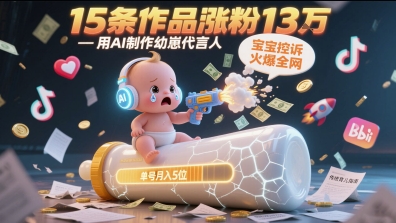 用AI制作幼崽代言人，宝宝的控诉火爆全网，15条作品涨粉13W，单号月入5位数实操教程-人人创业优云网，国内各种创业项目下载网站