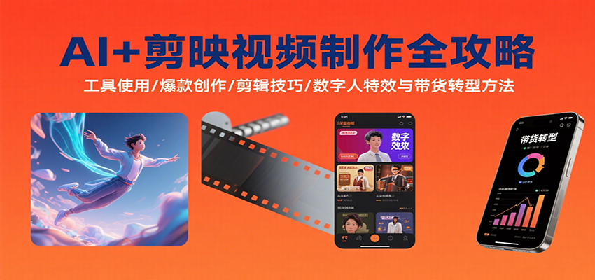 AI+剪映视频制作全攻略：工具使用/爆款创作/剪辑技巧/数字人特效与带货转型方法-人人创业优云网，国内各种创业项目下载网站