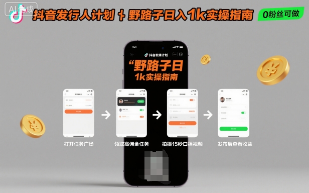 抖音发行人计划全新野路子玩法，随时随地，只要有手机，就能操作，日入1k+【揭秘】-人人创业优云网，国内各种创业项目下载网站