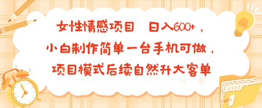 女性情感项目 小白制作简单一台手机可做 项目模式后续自然升大客单 日入6张-人人创业优云网，国内各种创业项目下载网站