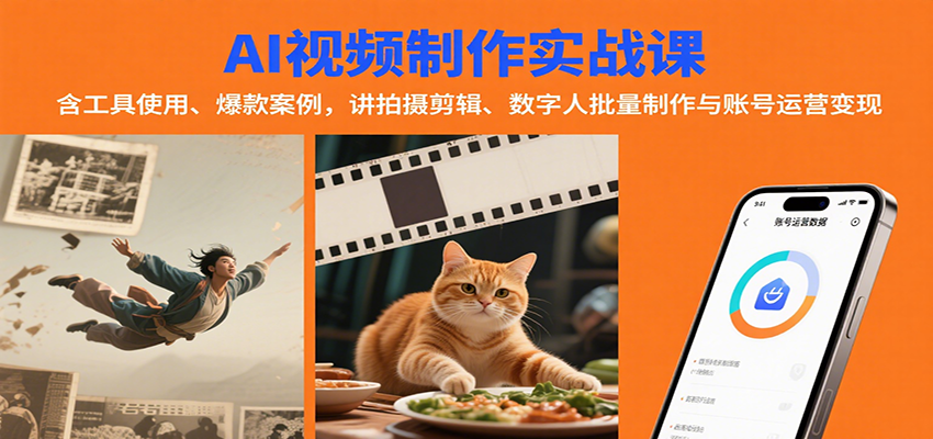 AI视频制作实战：含工具使用、爆款案例，讲拍摄剪辑、数字人批量制作与账号运营变现-人人创业优云网，国内各种创业项目下载网站