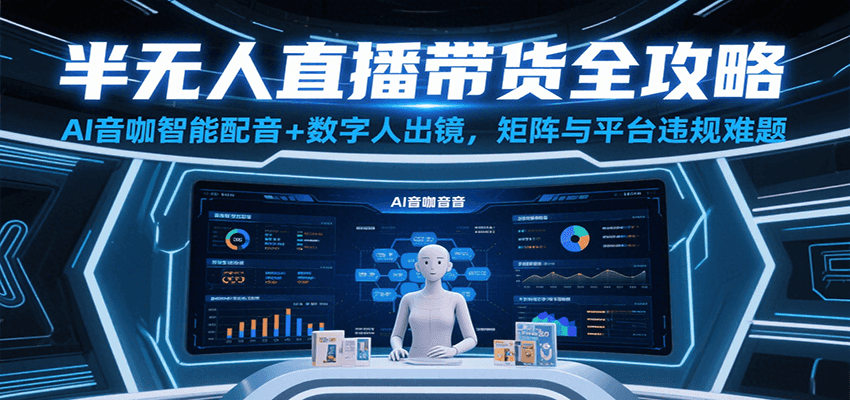 半无人直播带货全攻略：AI音咖智能配音+数字人出镜，解决账号矩阵与平台违规难题-人人创业优云网，国内各种创业项目下载网站
