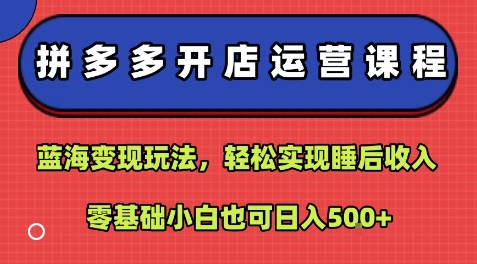 拼多多开店运营课程：蓝海变现玩法，轻松实现睡后收入，零基础小白也可日入5张-人人创业优云网，国内各种创业项目下载网站