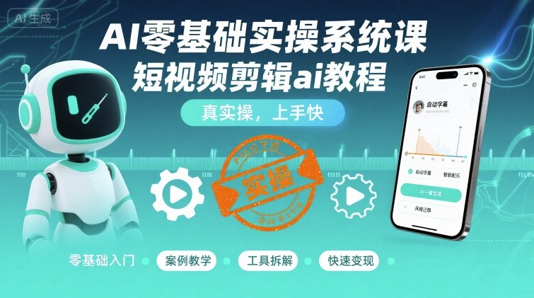 AI零基础实操系统课，短视频剪辑ai教程，真实操，上手快-人人创业优云网，国内各种创业项目下载网站