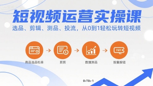 短视频运营实操课，选品、剪辑、测品、投流，从0到1轻松玩转短视频-人人创业优云网，国内各种创业项目下载网站