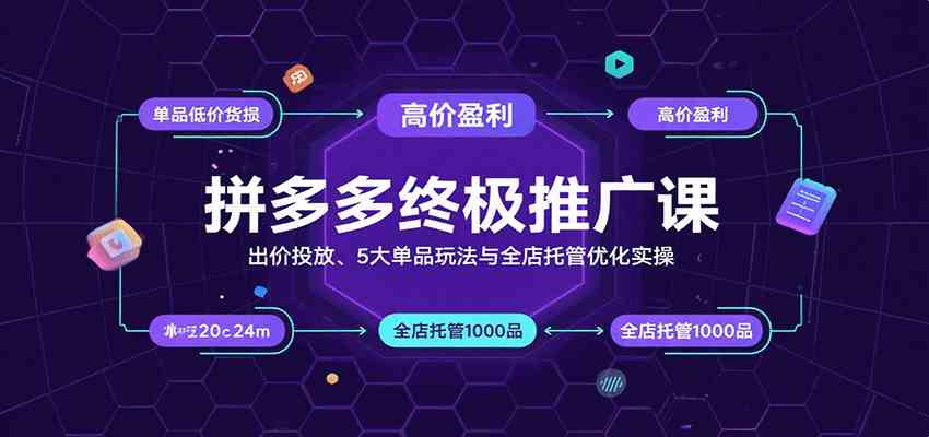 拼多多终极推广课：出价投放、5大单品玩法与全店托管优化实操-人人创业优云网，国内各种创业项目下载网站