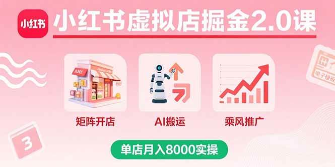 （15929期）小红书虚拟店掘金2.0课，矩阵开店+AI搬运+乘风推广，单店月入8000实操-人人创业优云网，国内各种创业项目下载网站