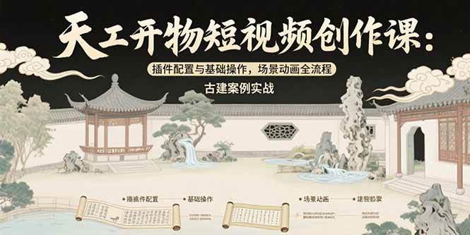 （15418期）天工开物短视频创作课：插件配置与基础操作，场景动画全流程 古建案例实战-人人创业优云网，国内各种创业项目下载网站