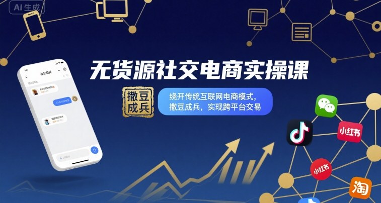 无货源社交电商实操课，绕开传统互联网电商模式，撒豆成兵，实现跨平台交易-人人创业优云网，国内各种创业项目下载网站