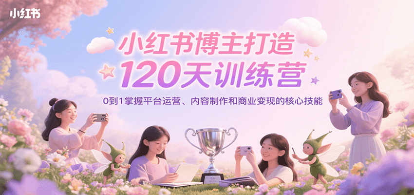 小红书博主打造120天训练营，0到1掌握平台运营、内容制作和商业变现-人人创业优云网，国内各种创业项目下载网站