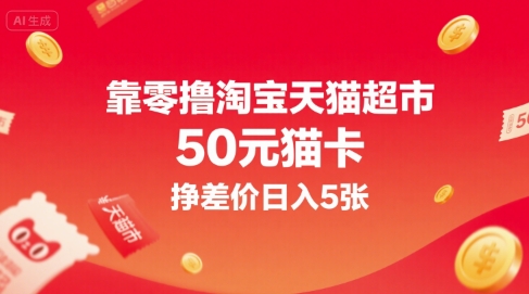 靠零撸淘宝天猫超市50元猫卡，挣差价日入5张-人人创业优云网，国内各种创业项目下载网站