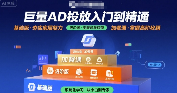 巨量AD投放入门到精通，基础版+进阶版+加餐课-人人创业优云网，国内各种创业项目下载网站