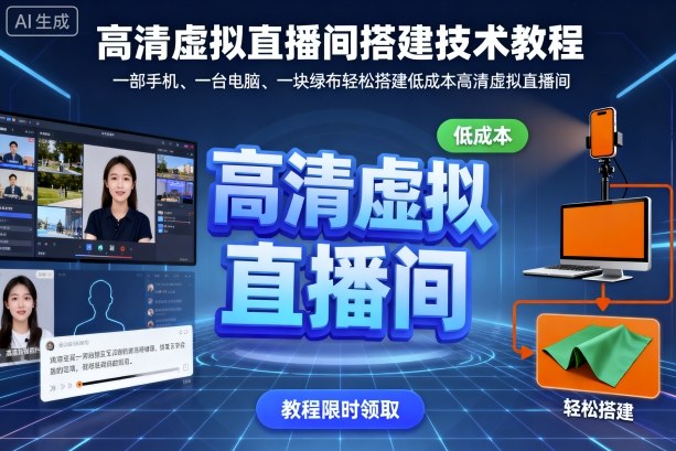 高清虚拟直播间搭建技术教程，一部手机、一台电脑、一块绿布轻松搭建低成本高清虚拟直播间-人人创业优云网，国内各种创业项目下载网站