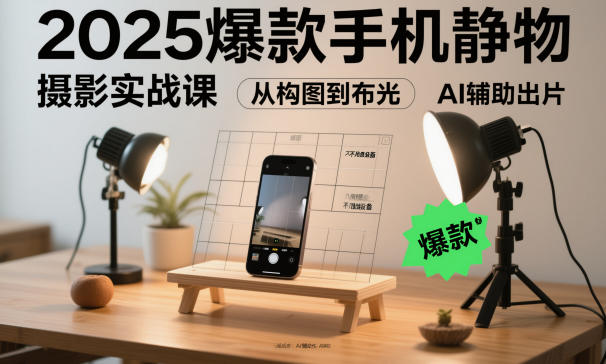 2025爆款手机静物摄影实战课,从构图到布光,不用贵设备,AI辅助出片-人人创业优云网,国内各种创业项目下载网站