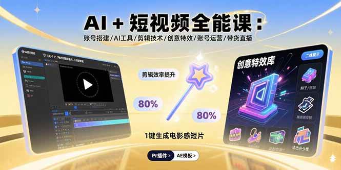 （15862期）AI+短视频全能课：账号搭建/AI工具/剪辑技术/创意特效/账号运营/带货直播-人人创业优云网，国内各种创业项目下载网站