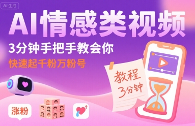 AI情感类视频，3分钟手把手教会你，快速起千粉万粉号-人人创业优云网，国内各种创业项目下载网站