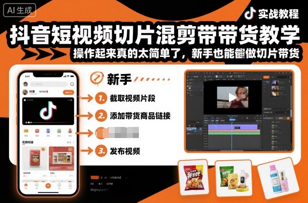 抖音短视频切片混剪带货教学，操作起来真的太简单了，新手也能做切片带货-人人创业优云网，国内各种创业项目下载网站