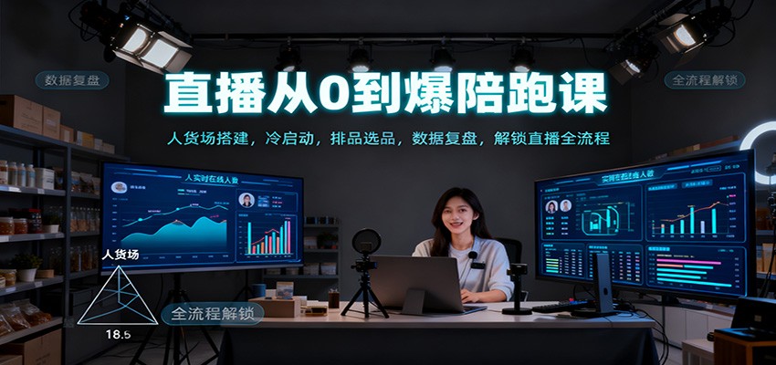 直播从0到爆陪跑课：人货场搭建，冷启动，排品选品，数据复盘，解锁直播全流程-人人创业优云网，国内各种创业项目下载网站