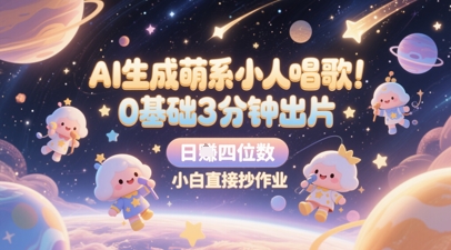 AI生成萌系小人唱歌，0基础3分钟出片，28个作品涨粉8.9W，单条最高19W赞，日入四位数，小白直接抄作业-人人创业优云网，国内各种创业项目下载网站