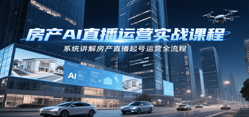 房产AI直播运营实战课程，系统讲解房产直播起号运营全流程-人人创业优云网，国内各种创业项目下载网站