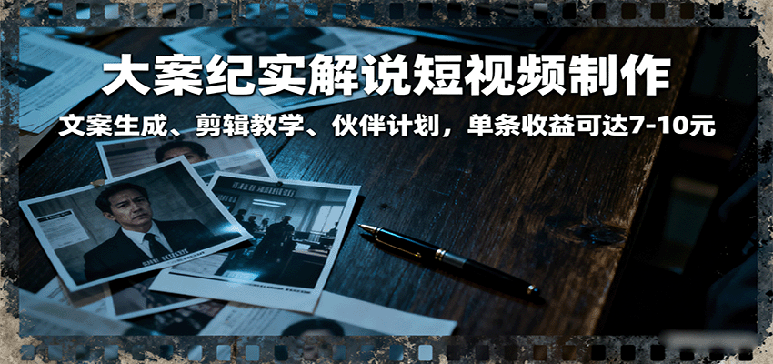大案纪实解说短视频制作，文案生成、剪辑教学、伙伴计划，单条收益可达7-10元-人人创业优云网，国内各种创业项目下载网站