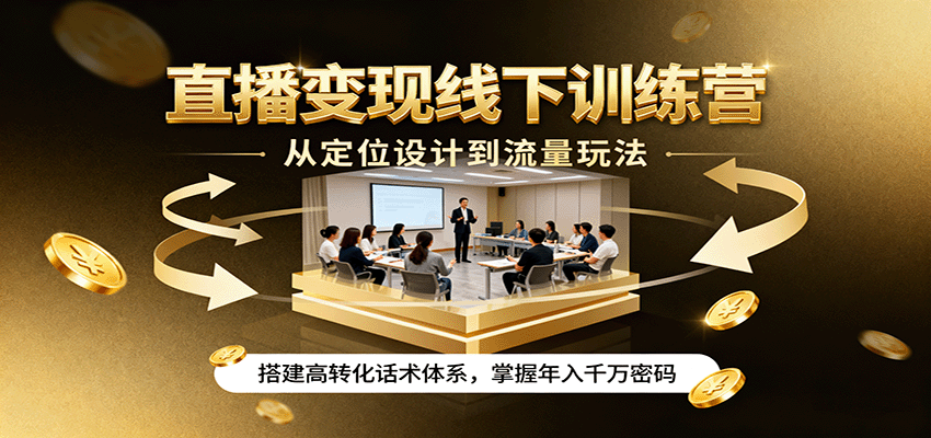 直播变现线下训练营，从定位设计到流量玩法，搭建高转化话术体系，掌握年入千万密码-人人创业优云网，国内各种创业项目下载网站