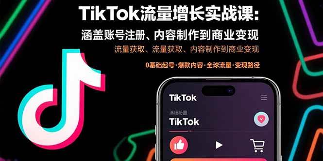 （15791期）TikTok流量增长实战课：涵盖账号注册、流量获取、内容制作到商业变现-人人创业优云网，国内各种创业项目下载网站