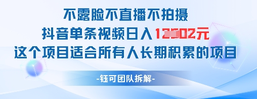 不露脸不直播不拍摄抖音单条视频日入1k+这个项目适合所有人长期积累的项目-人人创业优云网，国内各种创业项目下载网站