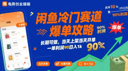 闲鱼冷门赛道爆单攻略，长期可做，当天上架当天开单，一单利润90% 利润，日入1k【揭秘】-人人创业优云网，国内各种创业项目下载网站