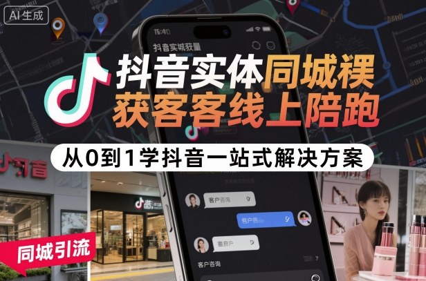 抖音实体同城获客线上陪跑，从0到1学抖音一站式解决方案-人人创业优云网，国内各种创业项目下载网站